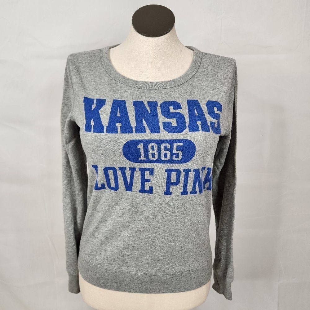 Victoria's Secret PINK KU Kansas University Crewneck Pullover Sweatshirt Sz S